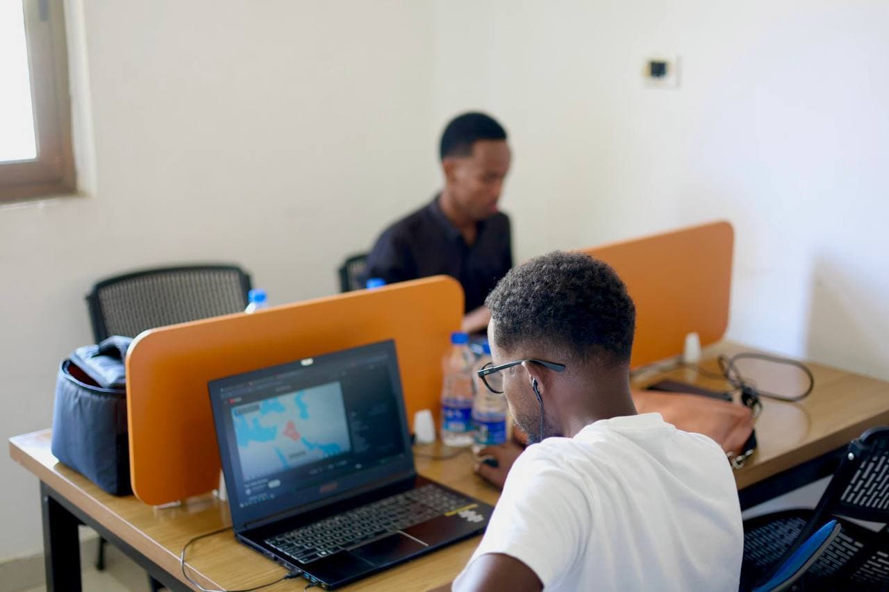 Youth working inside the MASAF Spaces hub in Jigjiga